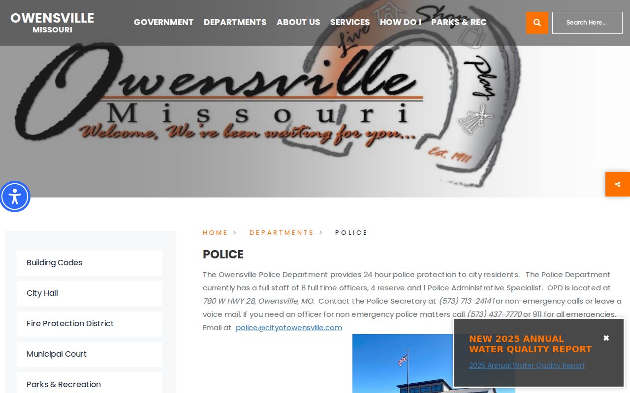 Gasconade County criminal records information on the Owensville Police Department page